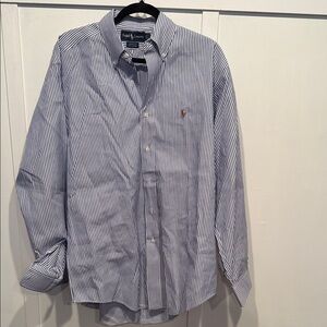 Ralph Lauren Men's White and Blue Striped Shirt